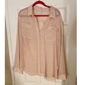 Peach and gray striped button down sheer shirt XXL